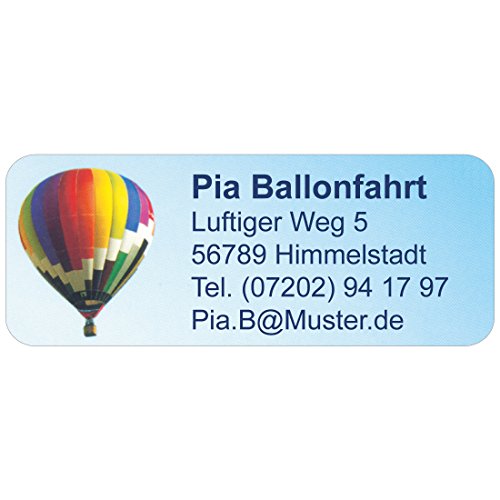 Adress-Etiketten - Adress-Aufkleber "Ballon" mit Ihrem Wunschtext, 160 Stück, ca. 56 x 23 mm, für 1 bis 5 Zeilen Text von GESCHENKE-MIT-NAMENde