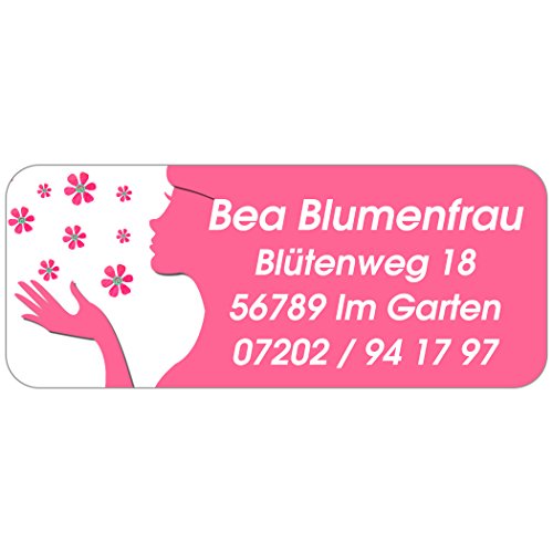 Adress-Etiketten - Adress-Aufkleber "Blumenfrau" mit Ihrem Wunschtext, 160 Stück, ca. 56 x 23 mm, für 1 bis 5 Zeilen Text von GESCHENKE-MIT-NAMENde