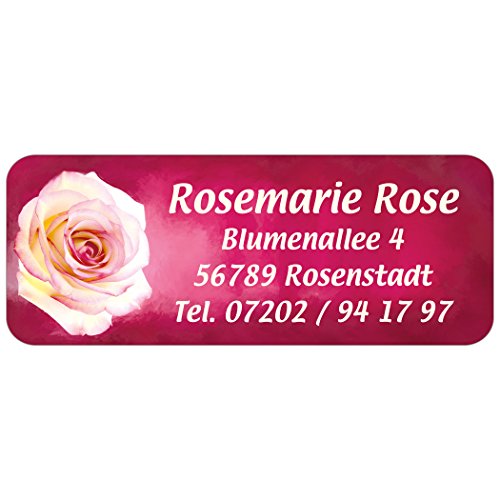 Adress-Etiketten - Adress-Aufkleber "Rosa Rose" mit Ihrem Wunschtext, 160 Stück, ca. 56 x 23 mm, für 1 bis 5 Zeilen Text von GESCHENKE-MIT-NAMENde