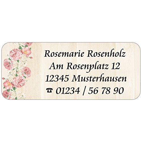 Adress-Etiketten - Adress-Aufkleber "Rosenholz" mit Ihrem Wunschtext, 160 Stück, ca. 56 x 23 mm, für 1 bis 5 Zeilen Text von GESCHENKE-MIT-NAMENde