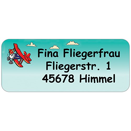 Adress-Etiketten - Adress-Aufkleber "roter Flieger" mit Ihrem Wunschtext, 160 Stück, ca. 56 x 23 mm, für 1 bis 5 Zeilen Text von GESCHENKE-MIT-NAMENde