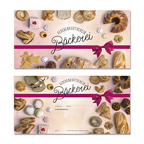 10 hochwertige Geschenkgutscheine für DIN-Lang Kuverts. Gutscheine für Bäckerei Konditorei. Bäckergutschein. Vorderseite hochglänzend. S9218 von GESCHENKGUTSCHEINcom by POS-HAUER