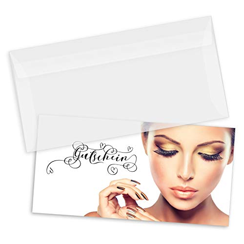 GESCHENKGUTSCHEINcom 100 Stk. Gutscheine mit Umschlag DIN-Lang. Blanko Geschenk-Gutschein für Kosmetiksalon Wimpernverlängerung Nagelstudio. KS9280 von GESCHENKGUTSCHEINcom by POS-HAUER