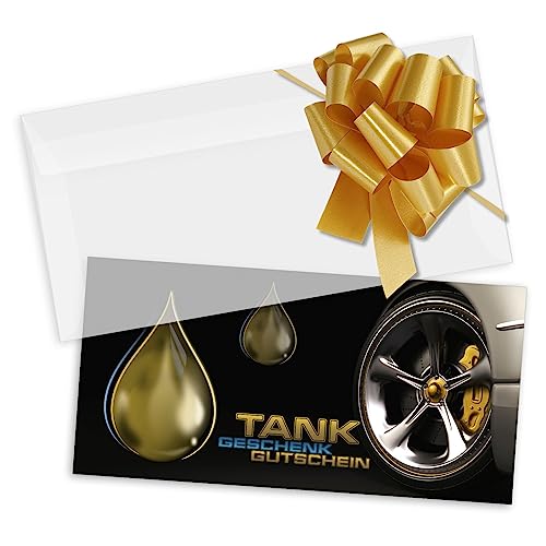 GESCHENKGUTSCHEINcom 25 Stk. Gutscheine mit Kuvert und Schleife. Geschenkutschein für Tankstellen tanken. Tankstellengutschein. TK9225 von GESCHENKGUTSCHEINcom by POS-HAUER