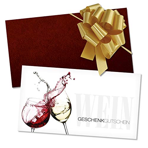 GESCHENKGUTSCHEINcom 25 Stück Geschenkgutscheine mit Kuvert und Schleife. Blanko-Gutschein für Weinhandel Vinotheken Getränkehandlungen. W1219 von GESCHENKGUTSCHEINcom by POS-HAUER