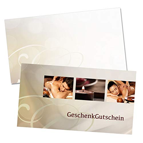 GESCHENKGUTSCHEINcom 25 Stk. Gutscheine mit Kuvert. Geschenkgutschein-Vordrucke für Massage Wellness Spa Physiotherapie. MA1247 von GESCHENKGUTSCHEINcom by POS-HAUER