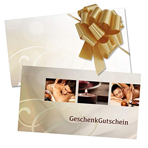 GESCHENKGUTSCHEINcom 50 Stk. Geschenkgutscheine mit Umschlag und Schleife für Kosmetiksalon Schönheitssalon Massagepraxis Massage. MA1247 von GESCHENKGUTSCHEINcom by POS-HAUER