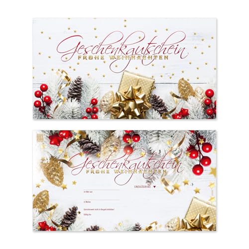 GESCHENKGUTSCHEINcom 10 Stück Geschenkgutscheine. Blanko zum selber Ausfüllen für Weihnachten. Gutschein mit Weihnachtsmotiv. X12018 von GESCHENKGUTSCHEINcom by POS-HAUER