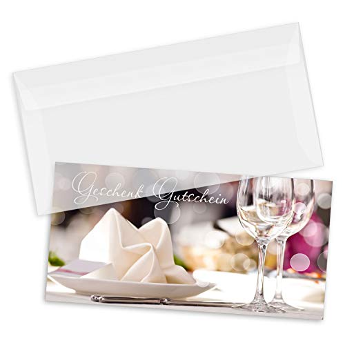 GESCHENKGUTSCHEINcom 10 Stk. Gutscheine mit Brief-Kuvert DIN-Lang für Restaurant Gasthaus Gasthof Hotel. Blanko Gutschein. G92001 von GESCHENKGUTSCHEINcom by POS-HAUER