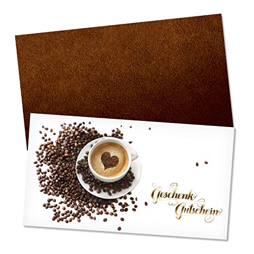 GESCHENKGUTSCHEINcom 100 Stück Geschenkgutscheine mit Umschlag. Gutscheinkarten für Café Kaffeehaus Gastgewerbe zum Selbstausfüllen. G12011 von GESCHENKGUTSCHEINcom by POS-HAUER