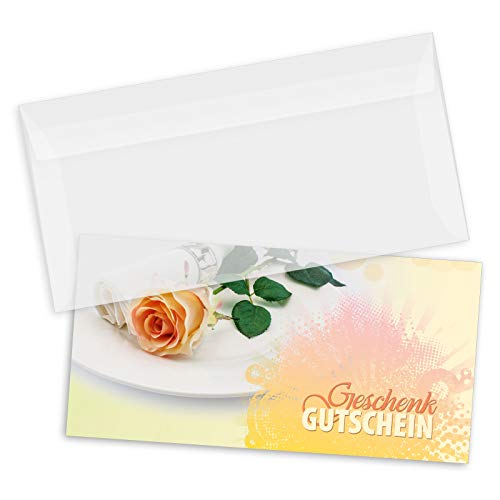 GESCHENKGUTSCHEINcom 100 Stk. Gutscheine mit Umschlag DIN-Lang. Blanko Geschenk-Gutschein für Restaurant Gasthaus Gastronomie Gasthof Hotel. G92002 von GESCHENKGUTSCHEINcom by POS-HAUER