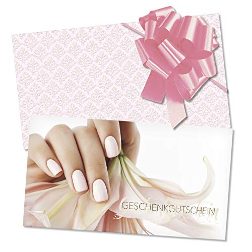 GESCHENKGUTSCHEINcom 25 Stk. Gutscheine mit Kuvert und Schleife. Geschenkgutschein-Vordrucke für Nagelstudio Nageldesign Kosmetikinstitut. KS1278 von GESCHENKGUTSCHEINcom by POS-HAUER