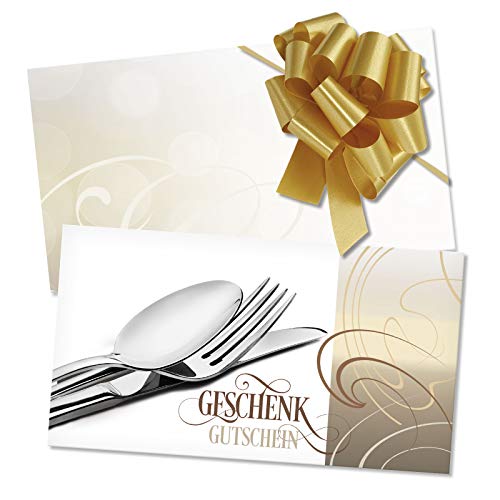 GESCHENKGUTSCHEINcom by POS-HAUER. Gutschein-Set. 50x Gutschein + Kuvert + Schleife. Für die Gastronomie, Restaurantgutschein, blanko zum selber Ausfüllen. von GESCHENKGUTSCHEINcom by POS-HAUER