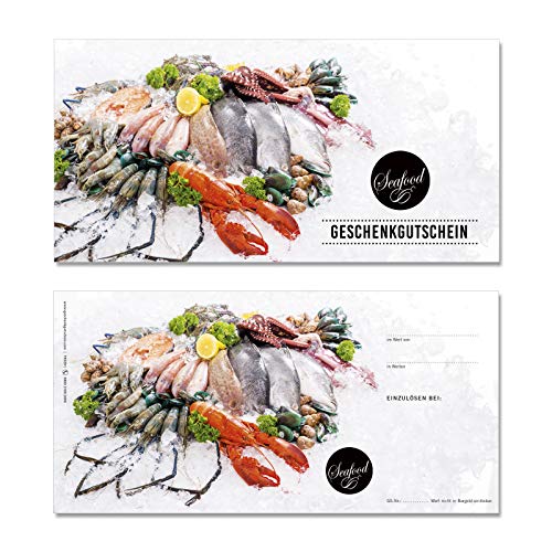 GESCHENKGUTSCHEINcom 50 Stk. Gutscheine für DIN-Lang Kuverts. Gutschein-Vordruck für Fisch Fischwaren Meeresfrüchte. FK9201 von GESCHENKGUTSCHEINcom by POS-HAUER