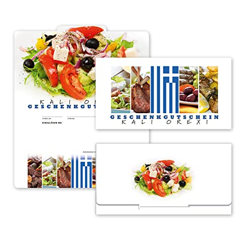 GESCHENKGUTSCHEINcom 50 Stück FALTGUTSCHEINE für griechisches Restaurant. G2031 von GESCHENKGUTSCHEINcom by POS-HAUER