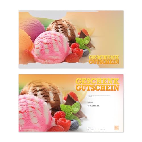 GESCHENKGUTSCHEINcom by POS-HAUER. 25 Gutscheine, blanko zum selbst Ausfüllen. Für Eissalons Eis-Cafés Eisdielen. von GESCHENKGUTSCHEINcom by POS-HAUER