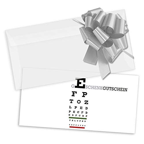 GESCHENKGUTSCHEINcom by POS-HAUER. Gutschein-Set. 25x Gutschein + Kuvert + Schleife. Für Augenoptiker Brillenfachgeschäfte, blanko zum selber Ausfüllen. von GESCHENKGUTSCHEINcom by POS-HAUER