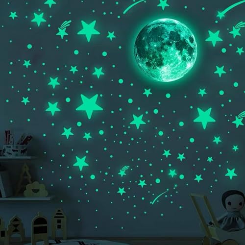 GESDYO 426Pcs 30cm Mond Sternenhimmel Aufkleber Mond Sternenhimmel Aufkleber leuchtende Sterne Deckendeko Leuchtsterne Selbstklebend Wandsticker für Kinder und Kleinkinderzimmer von GESDYO