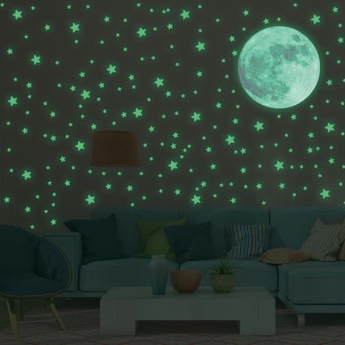 GESDYO 457Pcs Mond Sternenhimmel Aufkleber leuchtende Sterne Deckendeko Leuchtsterne Selbstklebend Wandsticker für Kinder und Kleinkinderzimmer von GESDYO