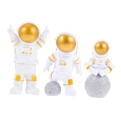 GETAJGHSD 3-teiliges echtes massives PVC-Figurenset für Kinder Weltraum-Astronauten-Dekoration Astronauten-Ornamente Kuchendekorationsset goldene Farbe für Geburtstagskuchen-Dekorationen von GETAJGHSD