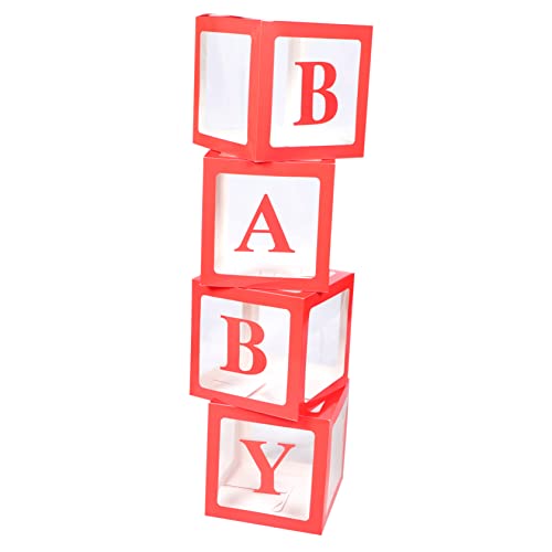 4er-box Ballon-box Kuchendekoration Klare Luftballons Kuchen Verzieren Babybausteine Babyboxen Für Transparenter Ballon Klarer Ballon Gender-reveal-dekor Babygeschenke Rot Pvc GETAJGHSD von GETAJGHSD