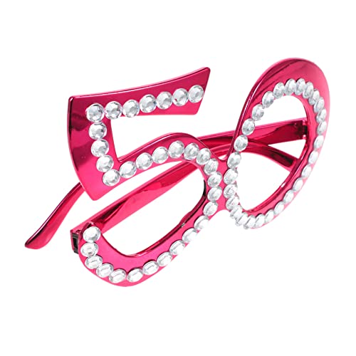 GETAJGHSD 1 Paar Party-requisiten Fotokabinen-requisiten Zum 50. Geburtstag Einladungen Gastgeschenke Zum 50. Geburtstag Coole Sonnenbrille Geburtstagsnummer Sonnenbrille Kette Plastik Rot von GETAJGHSD