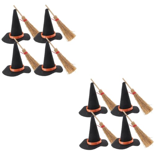 GETAJGHSD 16 Stück Halloween Hexenhut Halloween Besen Miniaturhüte Kleine Hüte Für Kuchendekoration Mini Miniaturhut Puppe Hexenhut Winziger Hexenhut Ornament Mini von GETAJGHSD