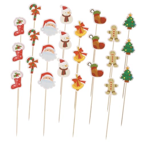 GETAJGHSD 24 Stk Weihnachtsgeschirr Snack-sticks Sandwich-zahnstocher Dekorativer Spieß Holzspieß Cupcake-topper-sticks Dekorative Spieße Kreative Snacksticks Kuchen Topper Papier von GETAJGHSD