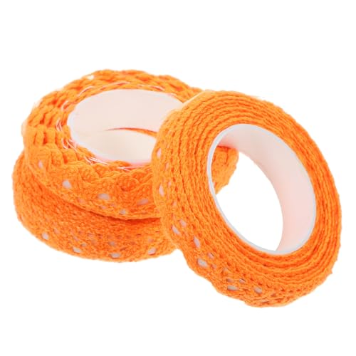 GETAJGHSD 3 Rollen Spitze Selbstklebendes Klebeband Stoff Washi Tape Klebebänder Spitze Washi Tape Deko Spitzenband Spitzenkantenband Wickelband Spitzenbänder Baumwolle Orange von GETAJGHSD