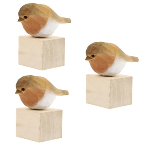 GETAJGHSD Holzfigur Geschnitzt 3st Fetter Vogel-Ornament Rustikale Vogelstatue Tischdekorationen Im Landhausstil Heimdekoration Simulationsvogel Cute Decor Vogelschmuck Vogelmodell Hölzern Yellow von GETAJGHSD