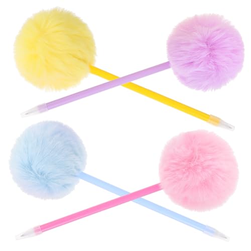 GETAJGHSD 4 Stück Haarball Schreibstifte, Pompom Stifte, Süße Stifte Für Mädchen, Tragbare Kugelschreiber, Elegante Stifte, Mädchen Stifte, Süße Stifte Für Frauen, Kreative Kugelschreiber, von GETAJGHSD