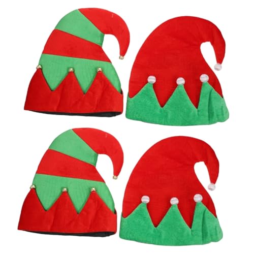 GETAJGHSD 4 Stück Weihnachtselfenmütze Kinderornamente Elfenmützen Aus Filz Weihnachtsmützen Für Die Party Neuheit Elfenmütze Cosplay-hut Hüte Urlaub Dekorativer Hut Elfen Hut Stoff von GETAJGHSD