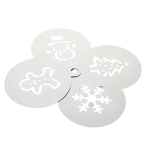 GETAJGHSD 4 Stück Weihnachtsglasursieb kreative Kuchenschablonen Weihnachtsbaum-Cupcake-Schablonen kaffeeschablone weihnachten schablonen dekoration kaffeetisch neuartige Malvorlagen Silver von GETAJGHSD