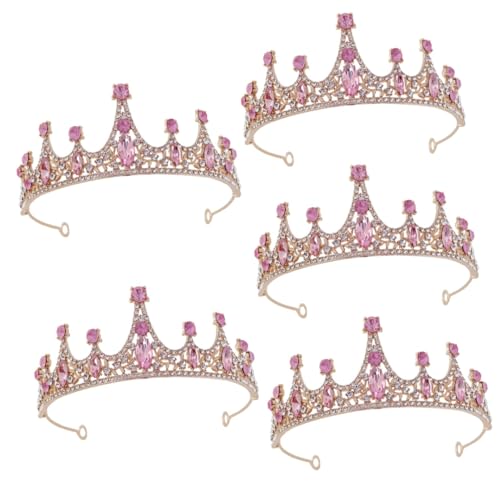 GETAJGHSD 5 Stück Tiara Strass Stirnbänder Für Party-stirnbänder Für Mädchenstirnband Kind Geburtstagsstadband Band Stirnband Mit Clips Kostüm Goldstirnband Zinklegierung Rosa von GETAJGHSD