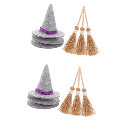 GETAJGHSD 6 Sätze Halloween-hexenhut Kleine Hexenhüte Kleiner Besenhut Cosplay-hexenhut Halloween-miniaturornament Mini-hexenbesen Hexenhandwerk Halloween-mini-hexenhüte Mini-hexenhut Holz von GETAJGHSD