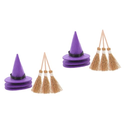 GETAJGHSD 6 Sätze Halloween-hexenhut Miniatur Hexenmütze Halloween Cupcake Topper Hexenschwanz Mini-hexenhut Kleine Hexenhüte Verkleiden Cosplay-hexenhut Figur Drei Violett Miscanthus von GETAJGHSD