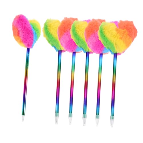 GETAJGHSD 6 Stück Liebes Kugelschreiber, Pom Pen, Alberne Stifte, Herz Pom Pom, Süße Stifte Für Mädchen, Glitzerstifte Für Kinder, Stiftherz, Regenbogenstifte, Engelsflügel Für Stifte, von GETAJGHSD