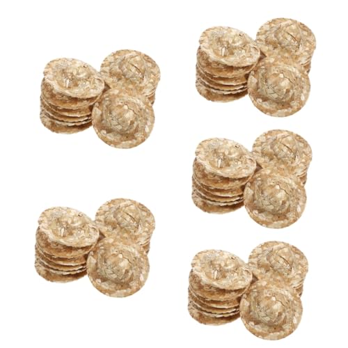 GETAJGHSD 60 STK geflochtener Strohhut Hutmodell Strohhut aus DIY-Material Puppen gewebter Strohhut Mini-Hausverzierung Hüte DIY-Dekoration Puppenhut Puppe Zylinder Mini-Hutfiguren Beige von GETAJGHSD