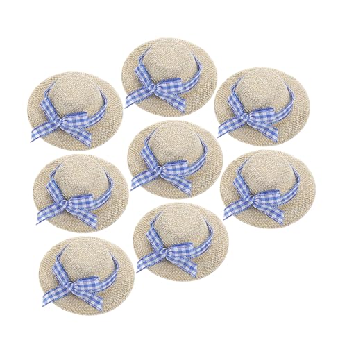 GETAJGHSD 8 STK Strohhut Mini-Strohhüte Puppenhüte Mini-Hüte Mini-Sombrero-Hüte Miniaturhut Strohhüte für Puppen Puppenhaus Dekoration Mini-Puppenmützen Minihüte zum Basteln Stoff Beige von GETAJGHSD