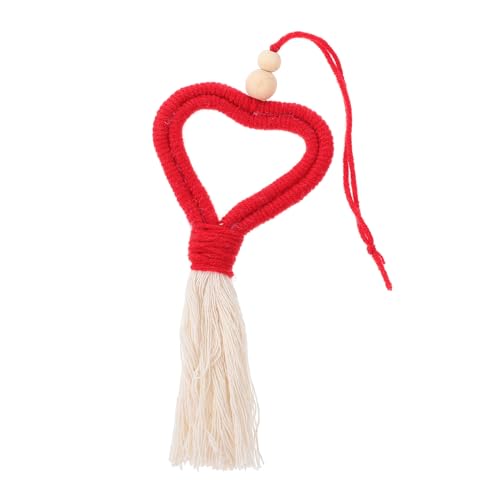 GETAJGHSD Anhänger mit Herzquaste Valentinstag-Dekor Herz-Anhänger Makramee Quaste Boho-Wohnkultur Dekoration Schlafzimmer Bedroom Decor Anhänger aus Wollfilz Valentinstag-Anhänger Holz rot von GETAJGHSD