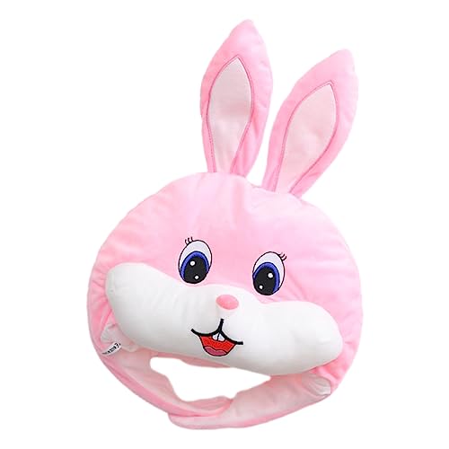 GETAJGHSD Gestickter Hasenkopf Mütze Cosplay Hase Kappe Plüsch Partyhüte Für Hasenmütze Ausgestopfter Hase Plüschhasenmütze Performance-hut Partybevorzugungshut Rosa Plüsch von GETAJGHSD