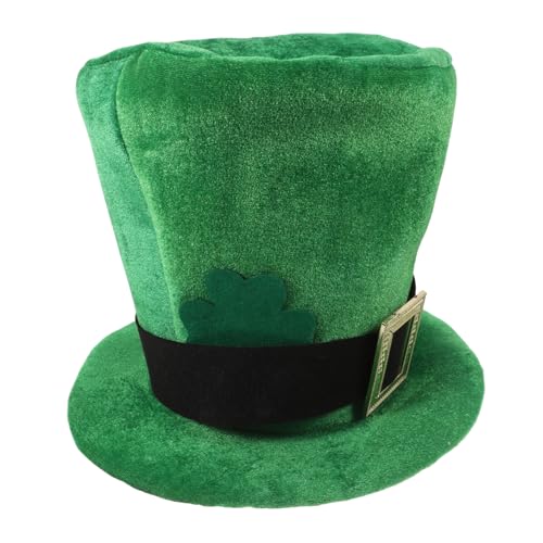 GETAJGHSD Grüner Zylinder Für Erwachsene Für St. Patrick's Day-partys Und Kobold-kostüme, Samtmaterial Mit Kleeblatt-dekoration von GETAJGHSD