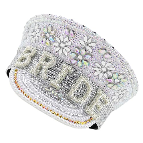 GETAJGHSD Partyhut Brautaccessoires weißer Fascinator-Hut Brauthut aus Strass jungesellinnenabschied für valentinstag Braut Strandhut Braut Kapitänsmütze synthetischer Kristall von GETAJGHSD