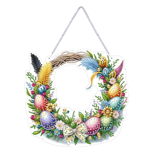 GETBSTOOP Einseitiger Diamant-Gemälde-Anhänger zum Aufhängen, Vogel-Osterkranz, 5D-Diamant-Malerei zum Selbermachen, Punkte-Anhänger, Huhn, Strass-Diamant-Kunst, Fenster-Anhänger, Hase for G von GETBSTOOP