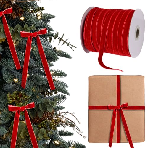 GETBSTOOP Rotes Samtband, 50 Yards, weiches, luxuriöses Samtband zum Verpacken von Geschenken, Weihnachtsband zum Verpacken von Geschenken, Haarschleife, Blumensträuße, Kuchen, Weihnachtsbau von GETBSTOOP