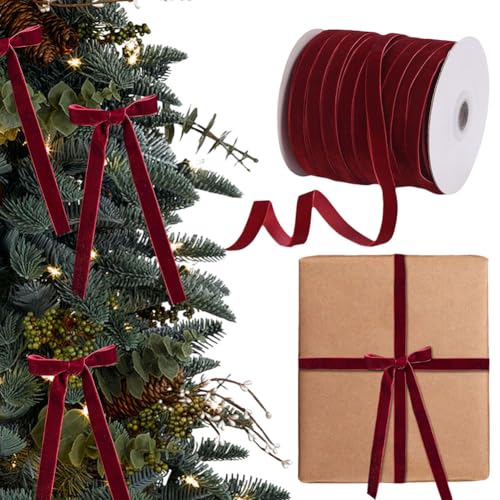 GETBSTOOP Rotes Samtband, 50 Yards, weiches, luxuriöses Samtband zum Verpacken von Geschenken, Weihnachtsband zum Verpacken von Geschenken, Haarschleife, Blumensträuße, Kuchen, Weihnachtsbau von GETBSTOOP