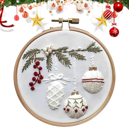 GETBSTOOP Weihnachts DIY Nadelspitzenset enthält Stickrahmen Stickstofffäden Kreuzstich Stickset handgefertigtes Nähkunst Bastelset Weihnachtsdekoration für Anfänger und Erwachsene von GETBSTOOP