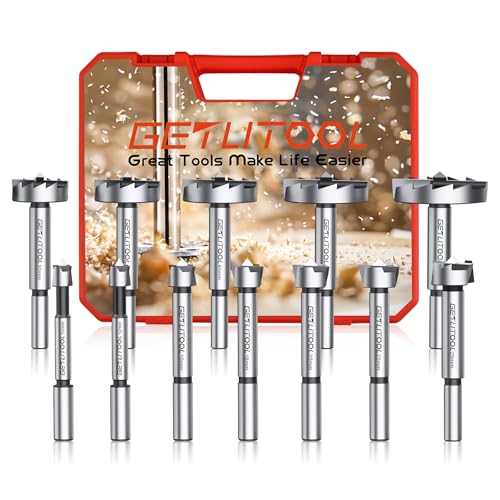 GETLITOOL Forstnerbohrer Set 12 tlg. Holzbohrer Set Ø10-50mm Forstnerbohrer mit Zentrierspitze, Rundschaft Forstner Bohrer Holz Set extra scharf Forsterbohrerset, Astlochbohrer, Topfbohrer von GETLITOOL