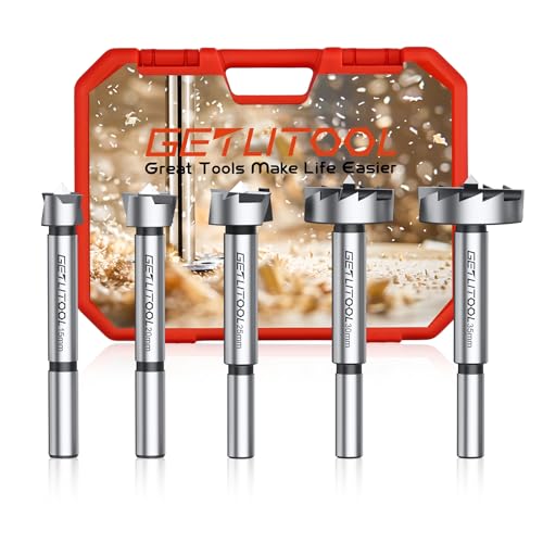 GETLITOOL Forstnerbohrer Set 5 tlg. Holzbohrer Set Ø15-35mm Forstnerbohrer mit Zentrierspitze, Rundschaft Forstner Bohrer Holz Set extra scharf Forsterbohrerset, Astlochbohrer, Topfbohrer von GETLITOOL