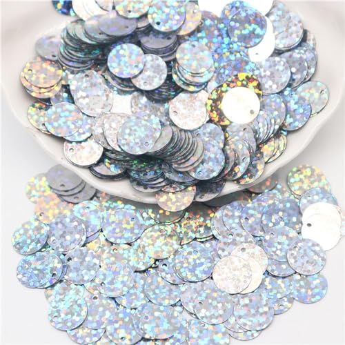 Nähen mit leuchtenden Scheiben, Nähbesatz, große runde Pailletten, PVC, lose Pailletten mit seitlichem Loch, Nähen, Basteln, DIY, Scrapbooking, Anhänger, 50 g (50 g)(Laser silver,0.39in) von GETSTREE